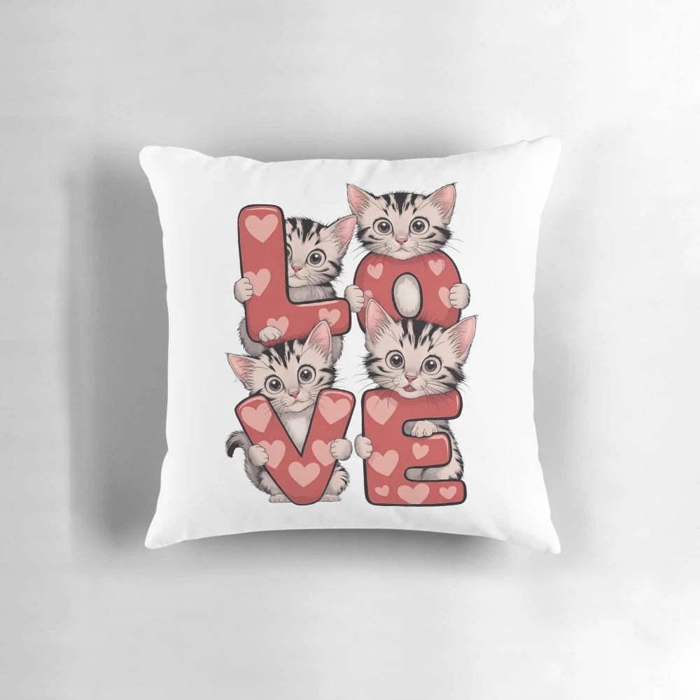 A cozy and cute cat-themed pillow, perfect for Valentine's Day gifts.