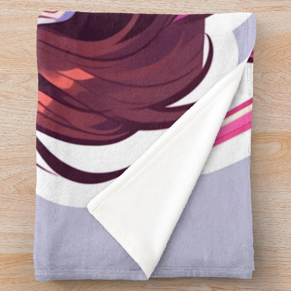 Cute D.Va inspired plush blanket with chibi-style artwork, perfect for gamers and anime fans.