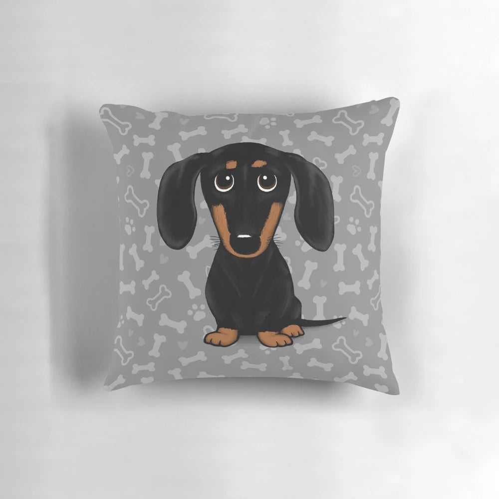 Soft, plush pillow featuring a cute cartoon dachshund design