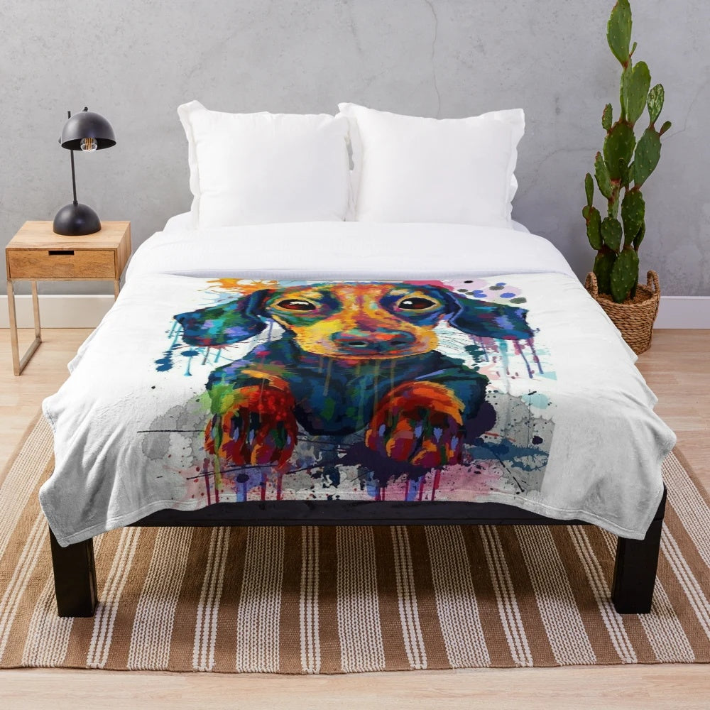 Dachshund dog art plush blanket with cute dachshund dog design