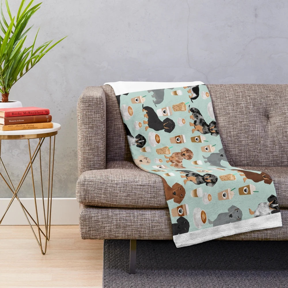 Cute dachshund dog cartoon design on a plush blanket
