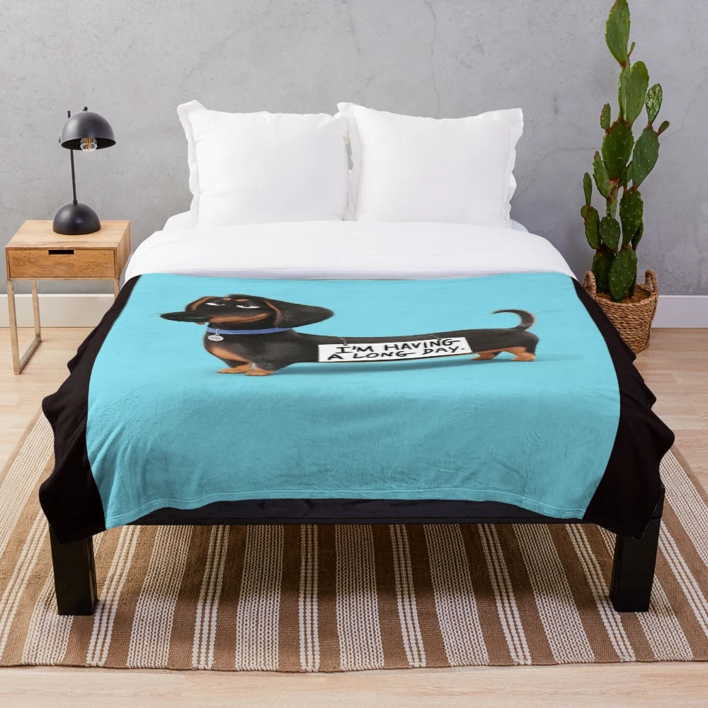 Dachshund dog plush blanket with a cute and funny cartoon design