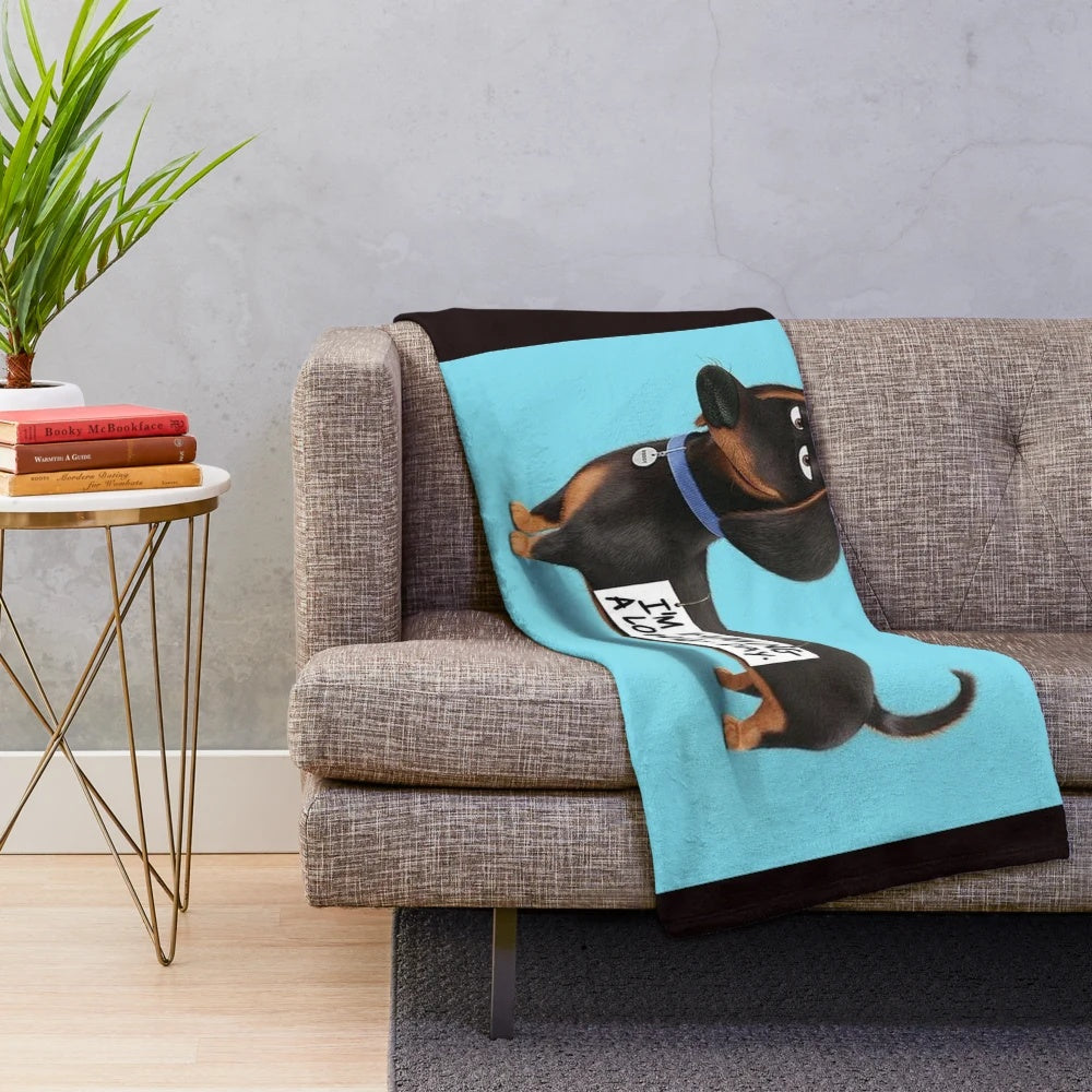 Dachshund dog plush blanket with a cute and funny cartoon design