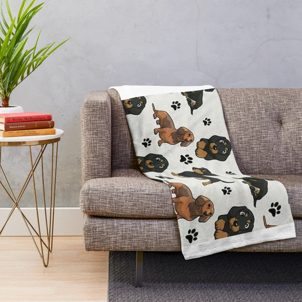 Dachshund dog cartoon print on a plush, cozy blanket
