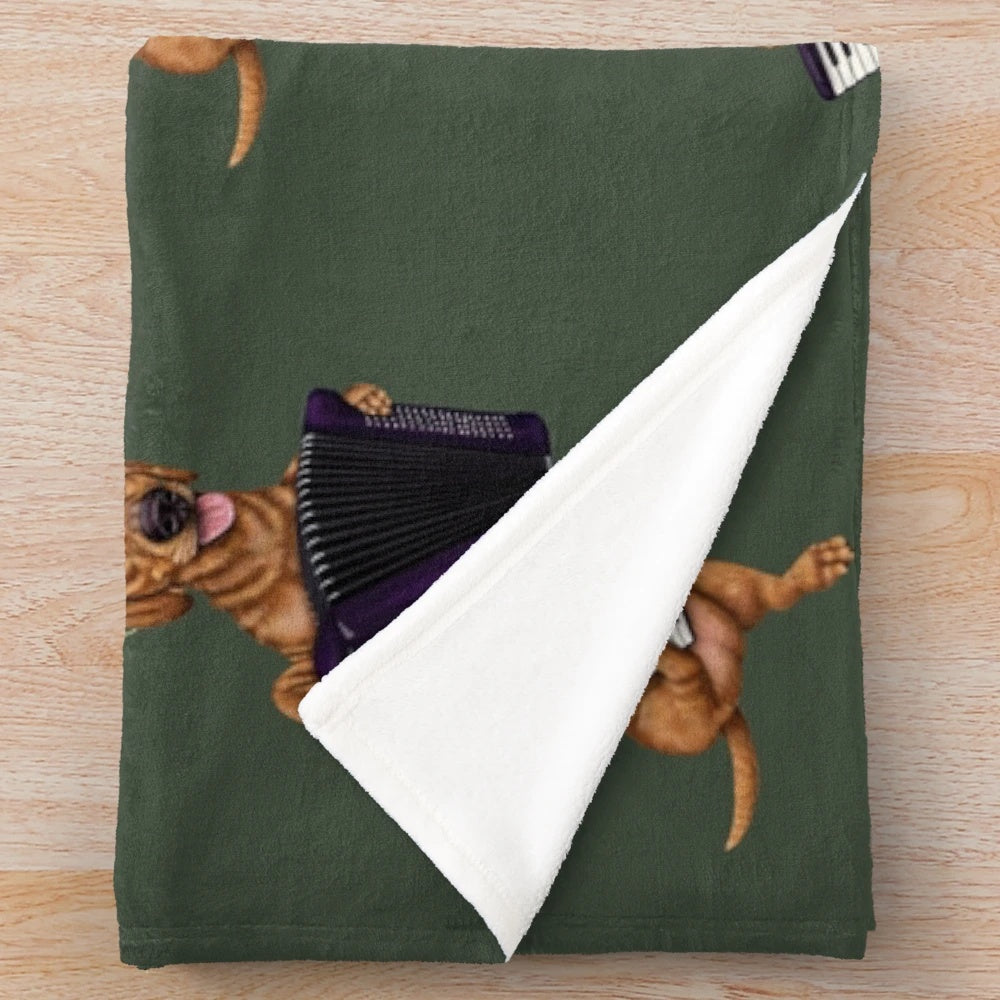 Dachshund plush blanket playing an accordion in a Bavarian-style hat