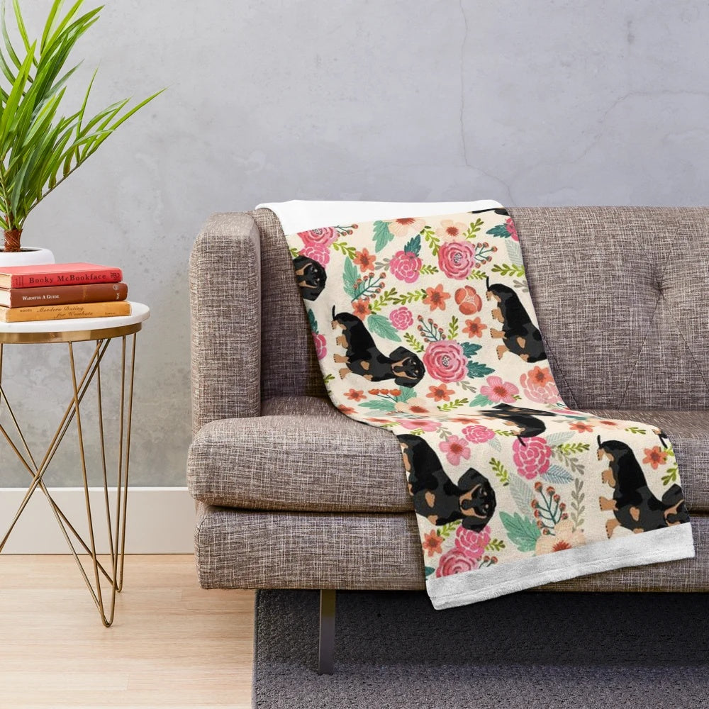 Dachshund dogs and flowers plush blanket