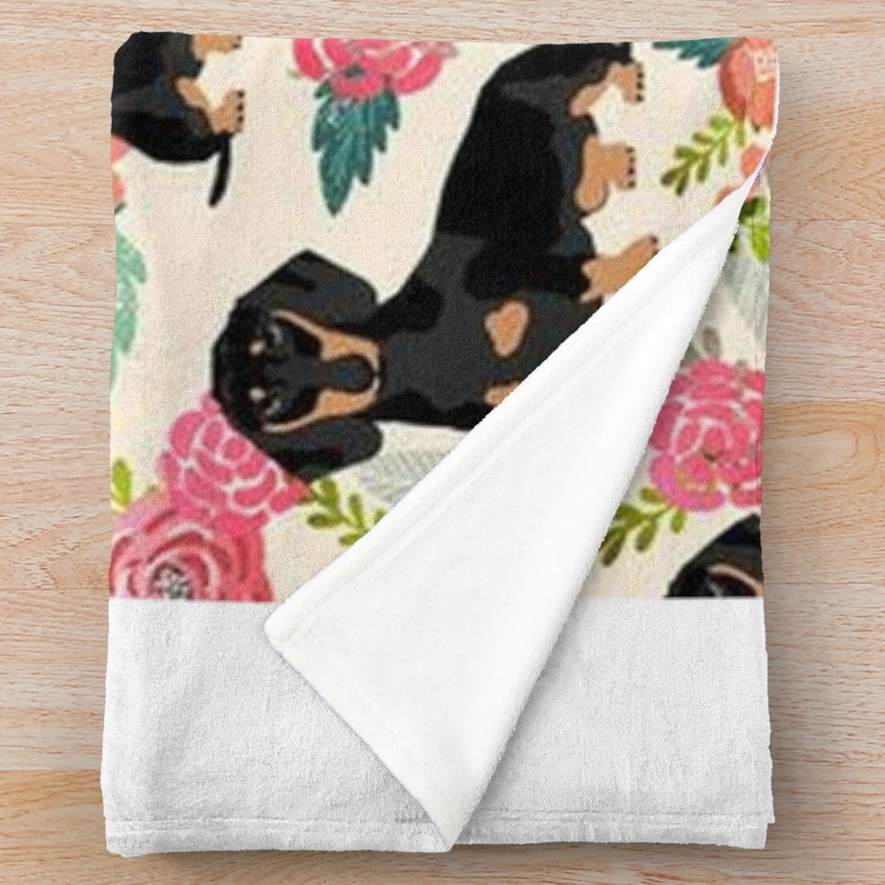 Dachshund dogs and flowers plush blanket