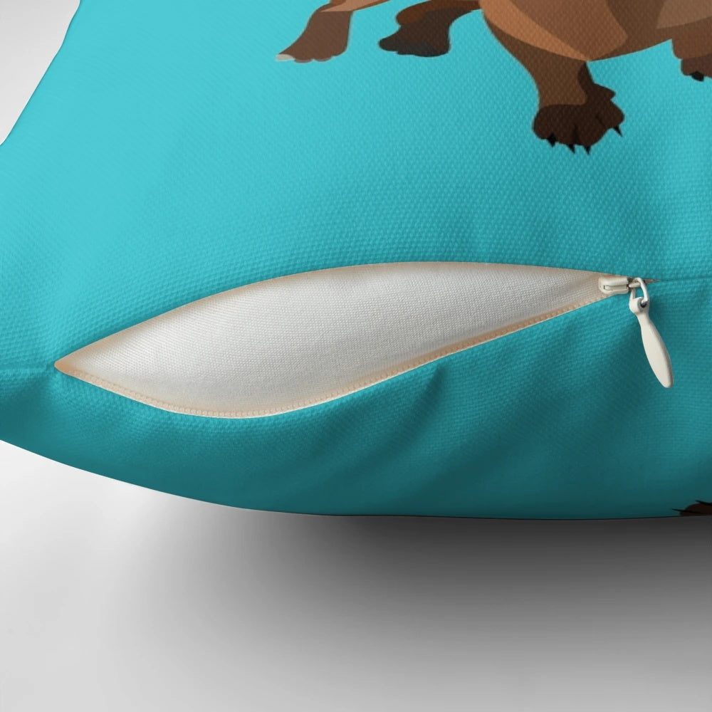 A cozy Christmas pillow featuring an adorable dachshund dog in the snow