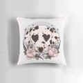 Soft and cuddly dalmatian dog puppy printed on a decorative pillow with floral pattern