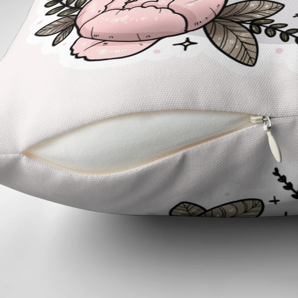 Soft and cuddly dalmatian dog puppy printed on a decorative pillow with floral pattern