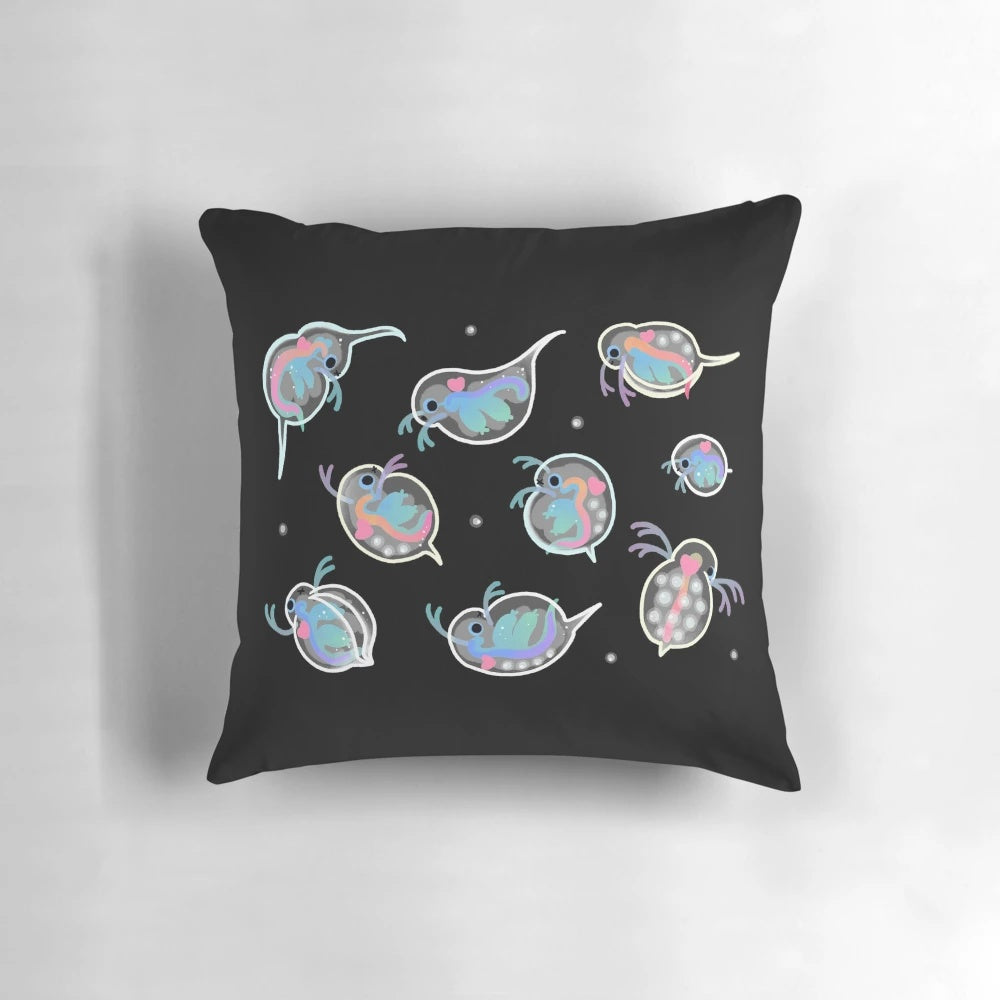 Soft, plush pillow featuring an illustration of a daphnia or water flea, a common zooplankton species.