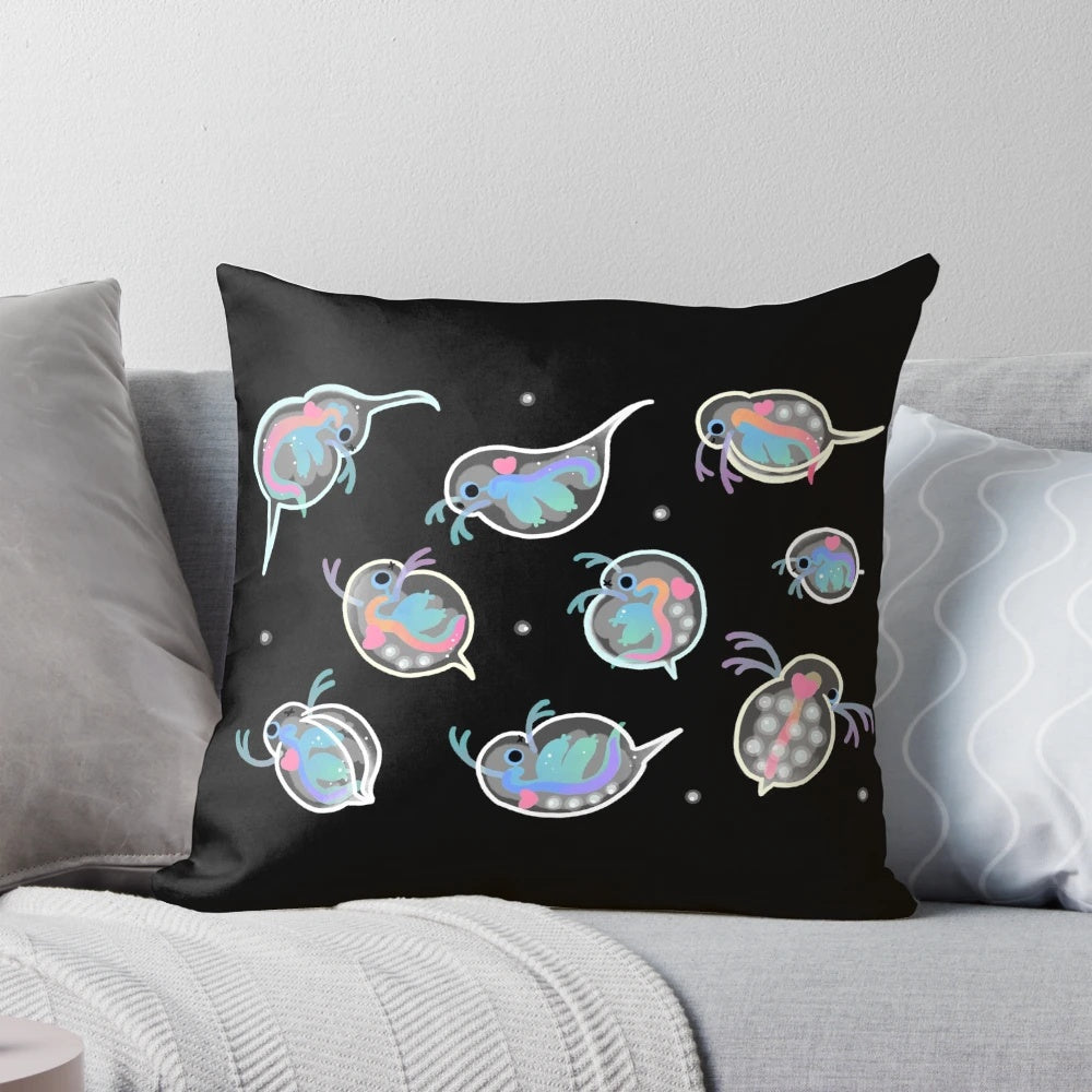 Soft, plush pillow featuring an illustration of a daphnia or water flea, a common zooplankton species.