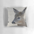 Soft, plush deer pillow featuring a realistic image of a deer