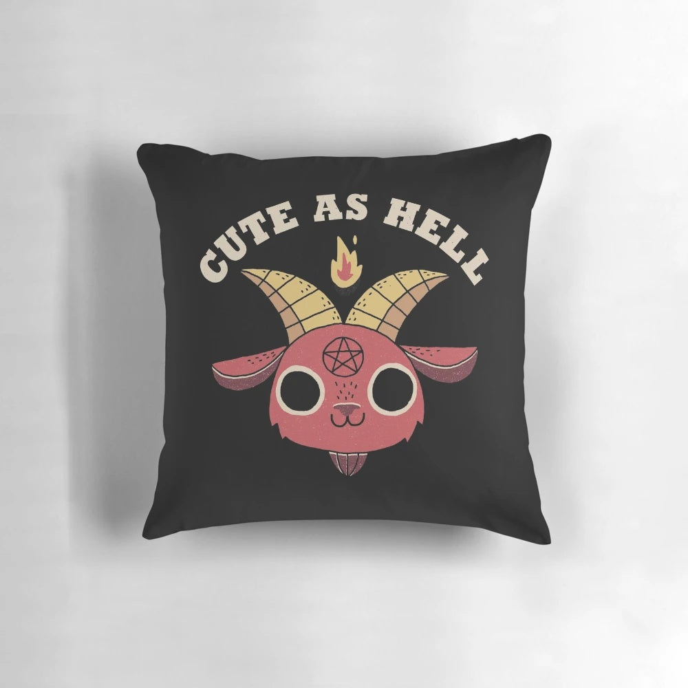 Cute as Hell Pillow featuring a retro occult-inspired devil character design
