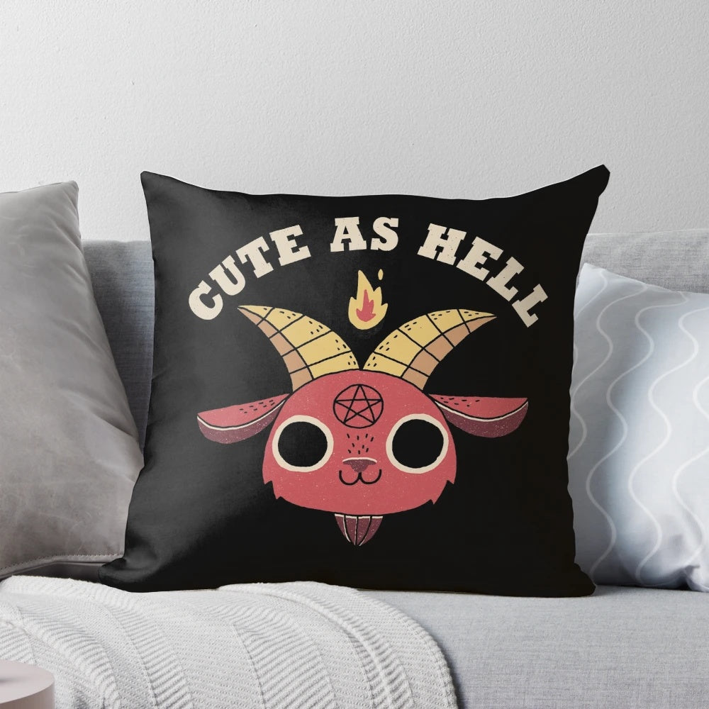 Cute as Hell Pillow featuring a retro occult-inspired devil character design