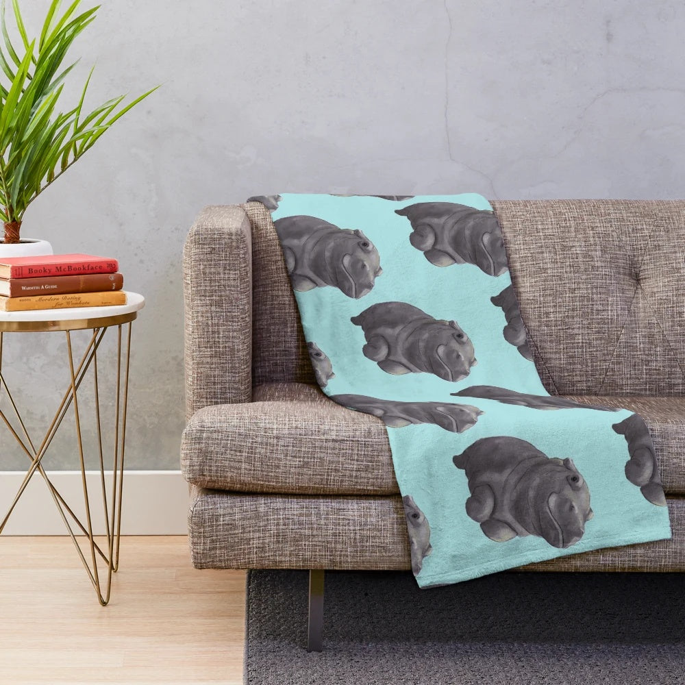 Digital painting of a cute baby hippo swimming
