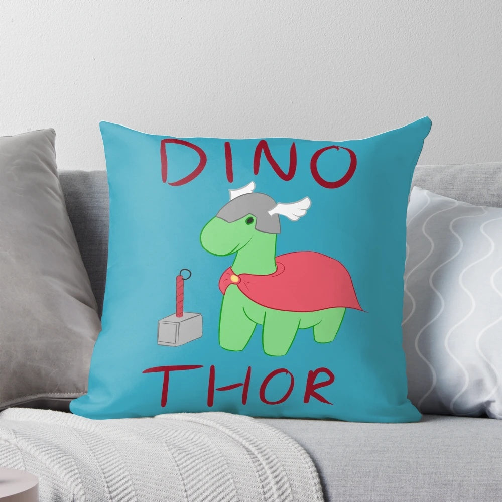 Soft and cuddly Dino Thor pillow with Mjolnir, the iconic Marvel superhero hammer