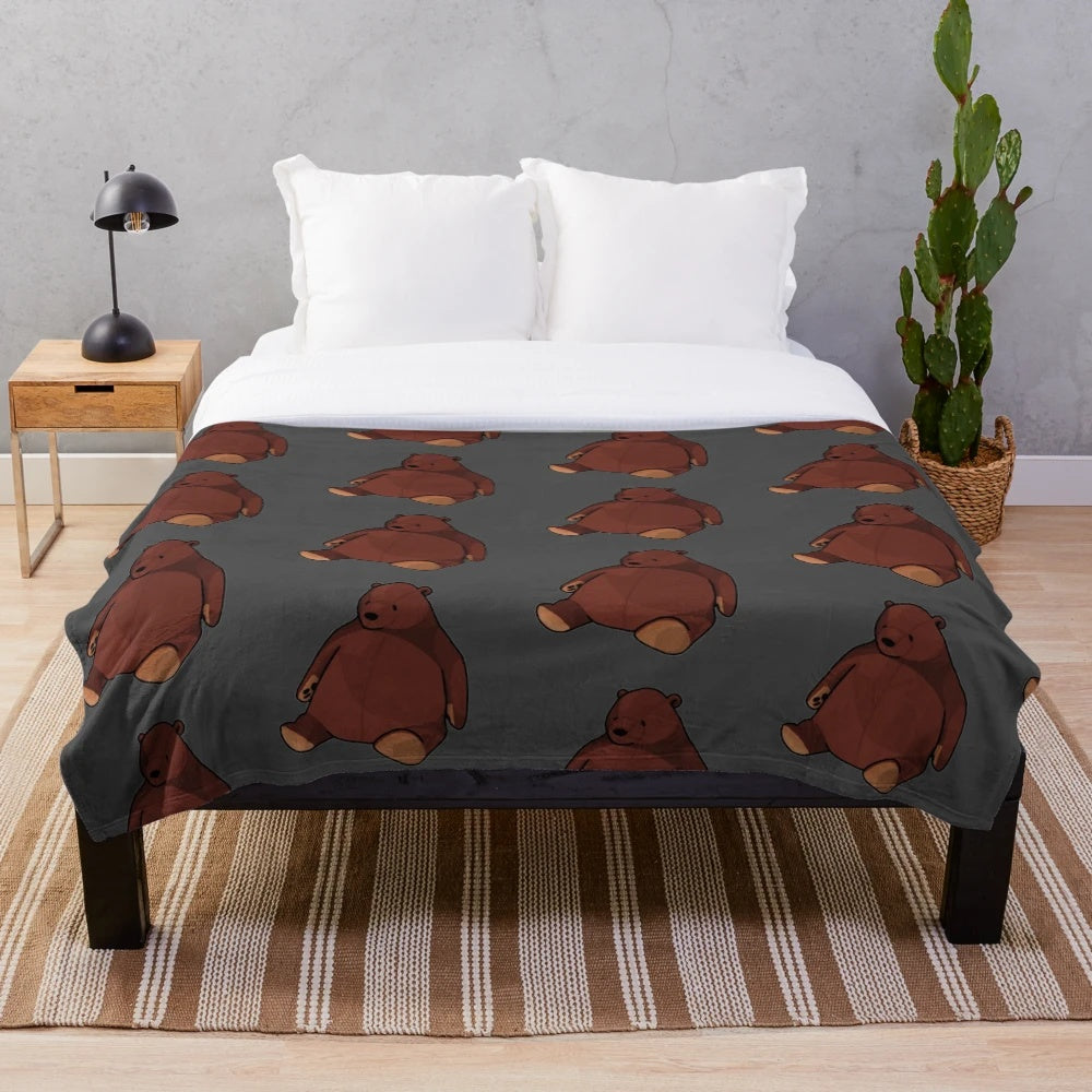 Djungelskog-inspired plush blanket featuring a cute doodle of the IKEA bear