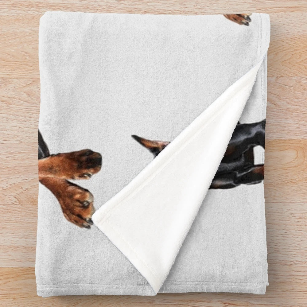 Doberman dog plush blanket featuring a cute black and tan Dobermann Pinscher design