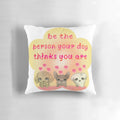 Colorful and cute dog-themed pillow with flowers and hearts