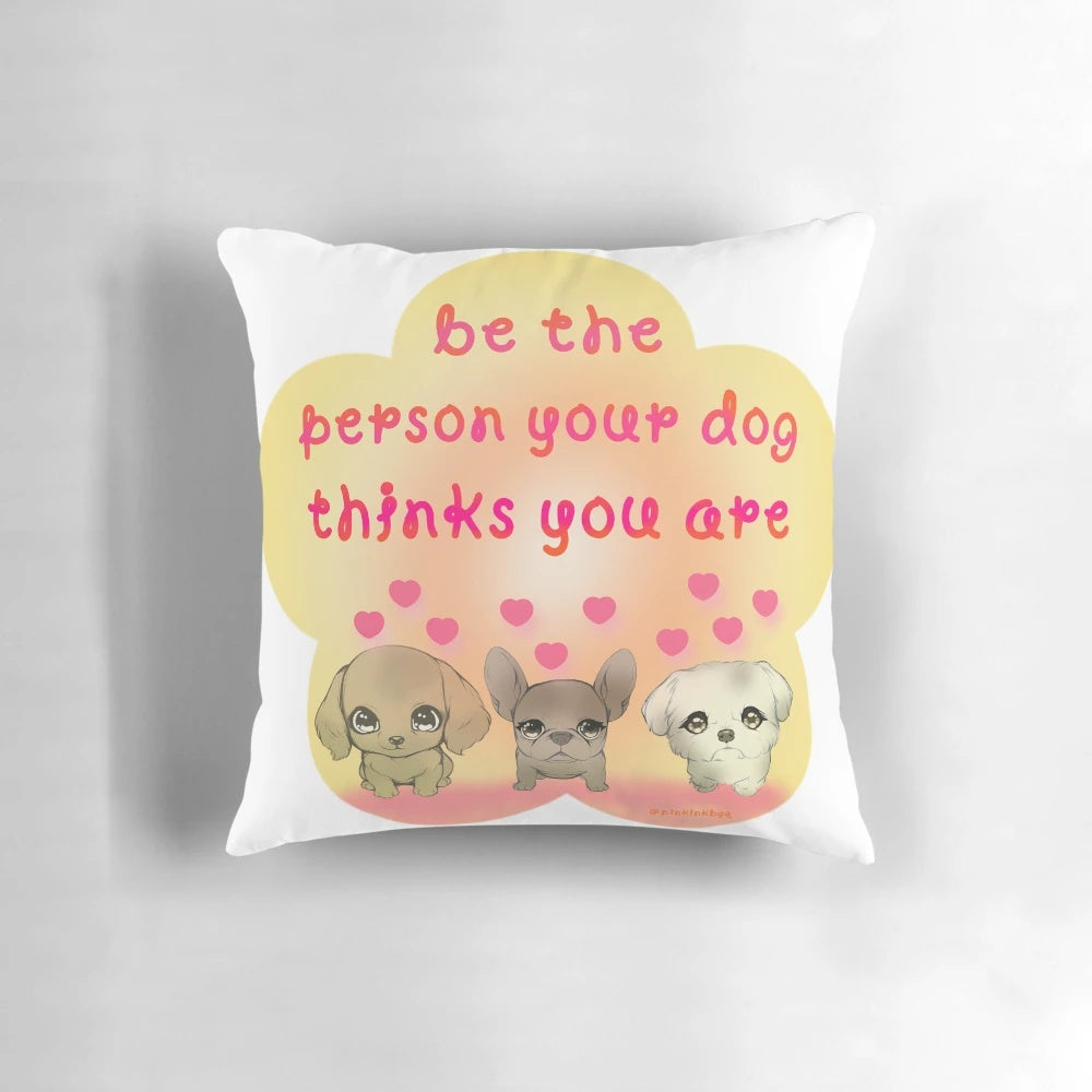 Colorful and cute dog-themed pillow with flowers and hearts