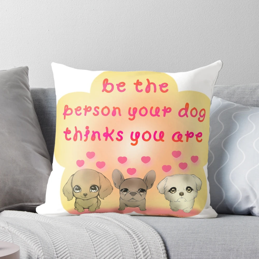 Colorful and cute dog-themed pillow with flowers and hearts