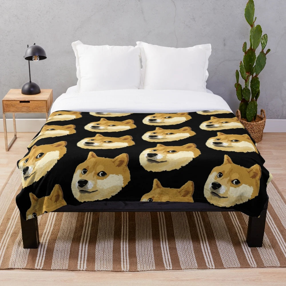 Doge Meme Plush Blanket with Cute Shiba Inu Dog