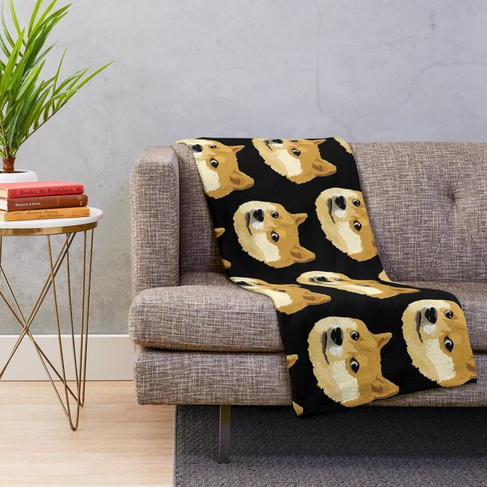 Doge Meme Plush Blanket with Cute Shiba Inu Dog