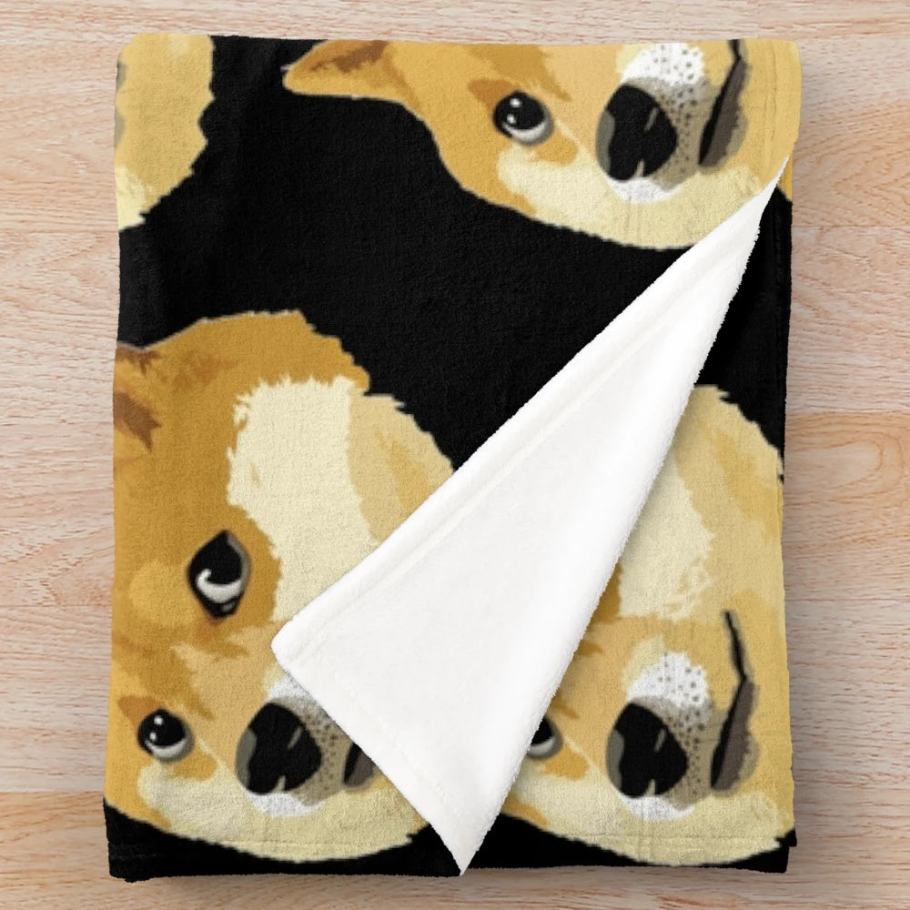 Doge Meme Plush Blanket with Cute Shiba Inu Dog