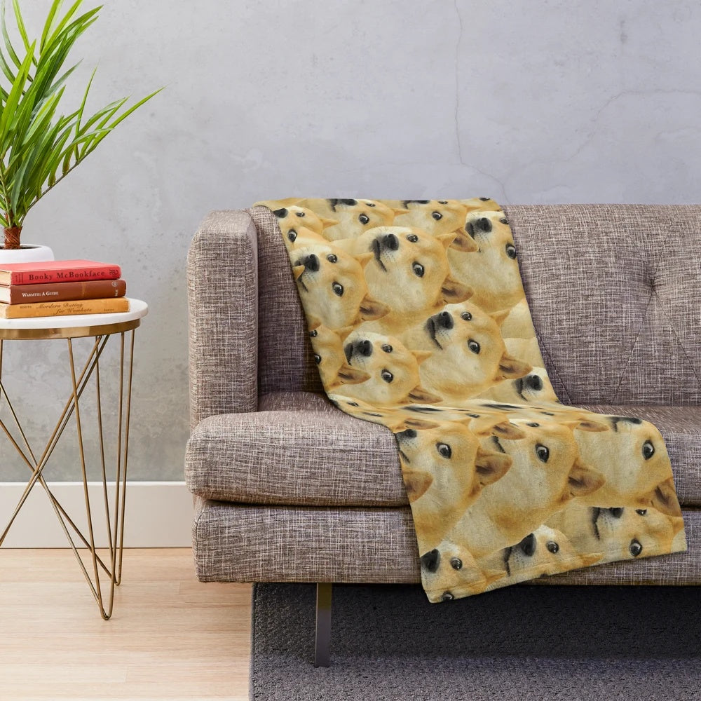 Doge Shiba Inu dog meme pattern on a plush blanket