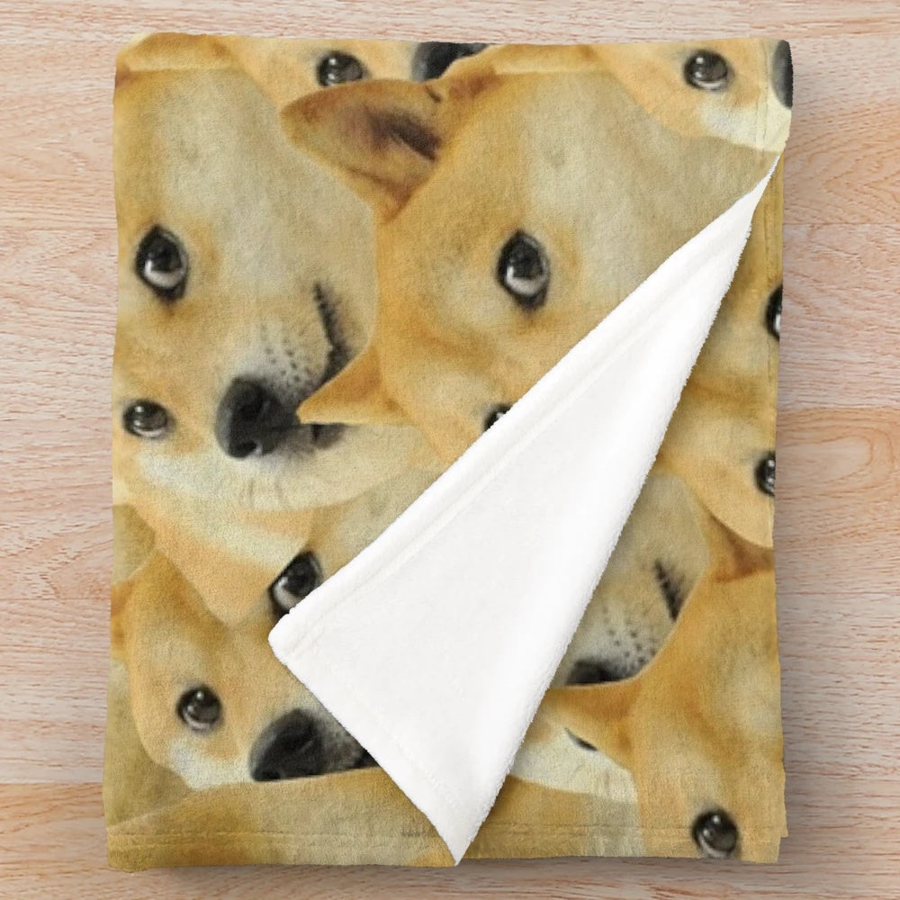 Doge Shiba Inu dog meme pattern on a plush blanket