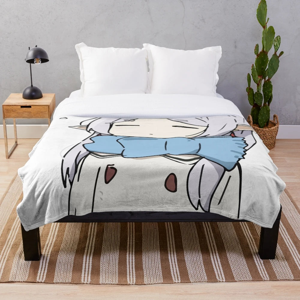 Sousou no Frieren inspired doodle plush blanket featuring a cute anime girl character
