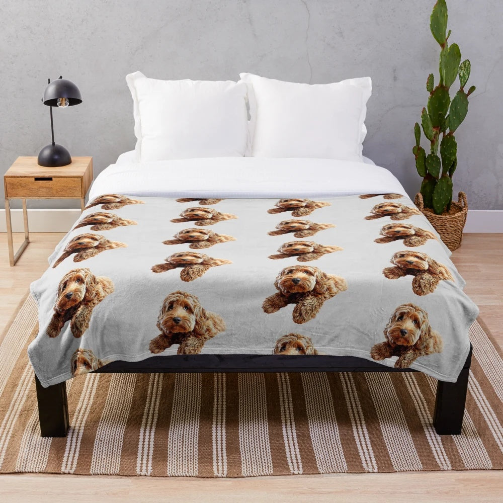 Cute doodle puppy dog on plush blanket