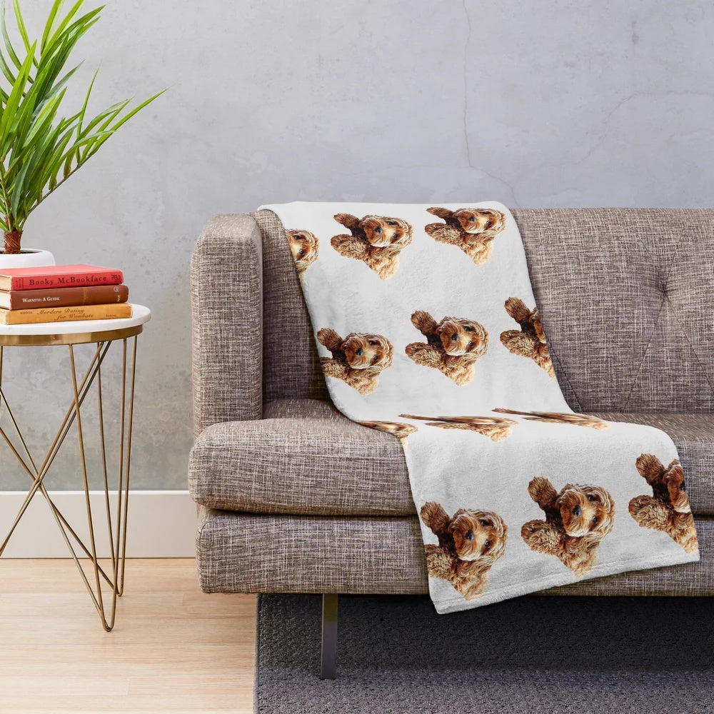 Cute doodle puppy dog on plush blanket