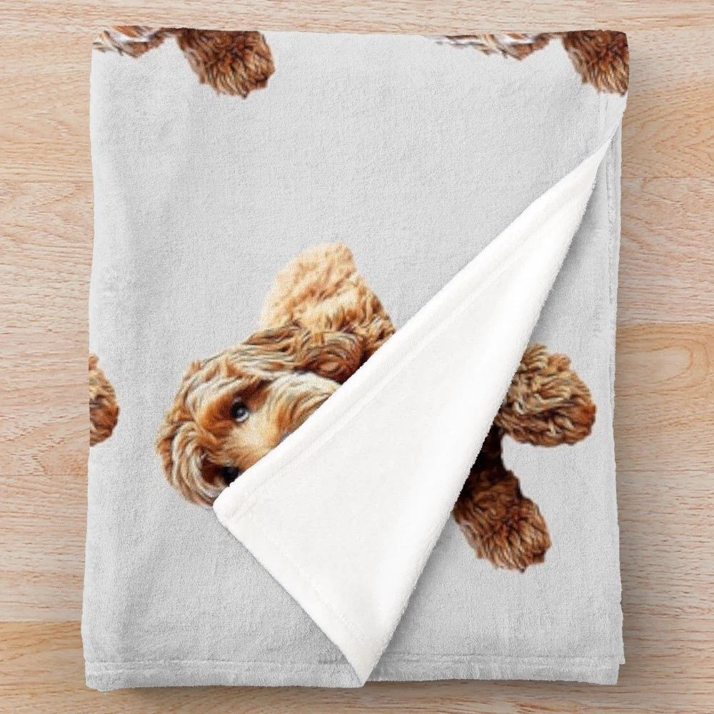 Cute doodle puppy dog on plush blanket