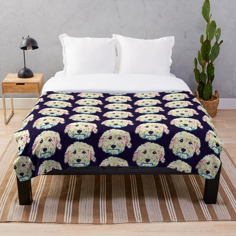 Goldendoodle and Labradoodle doodle dogs on a soft, cozy plush blanket