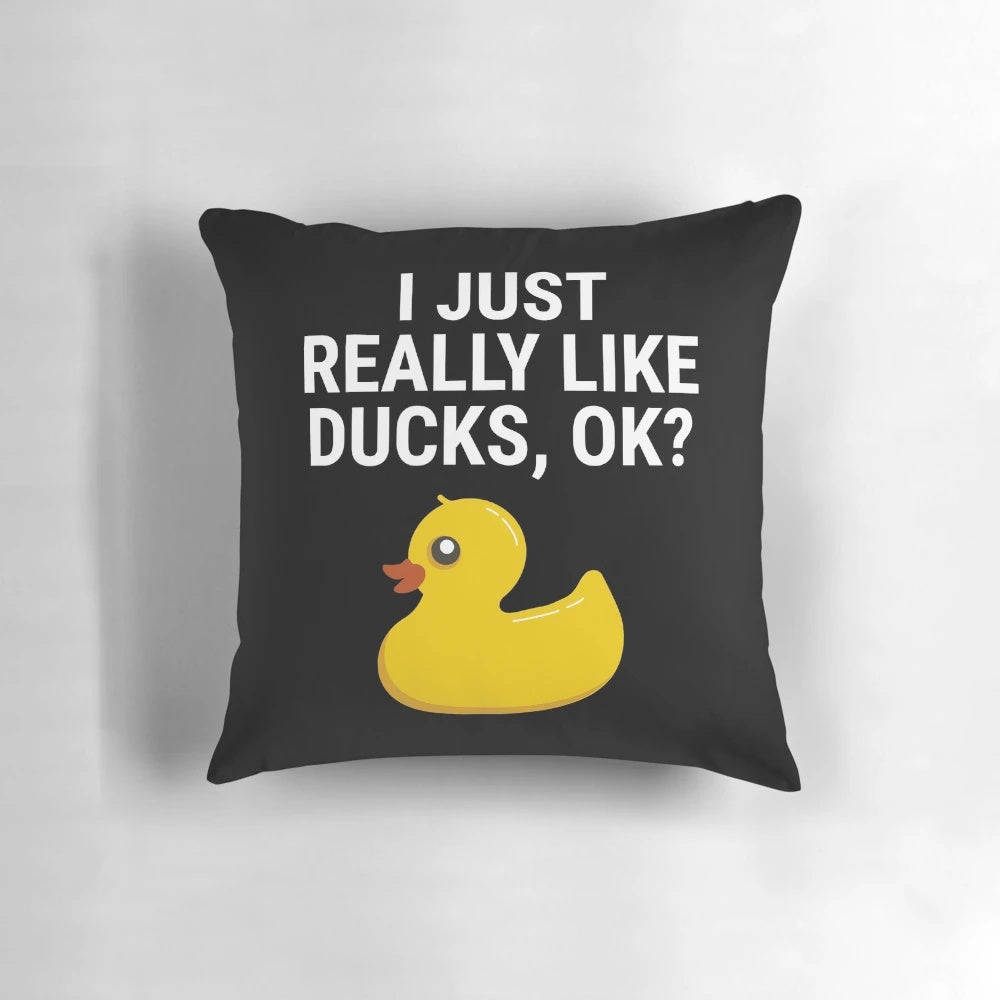 Soft, plush pillow featuring a whimsical duck graphic design, perfect for duck enthusiasts.