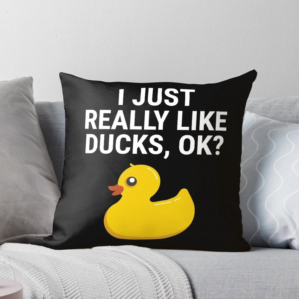 Soft, plush pillow featuring a whimsical duck graphic design, perfect for duck enthusiasts.