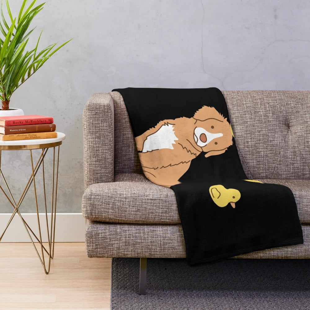 Plush blanket featuring a cute duck tolling retriever puppy and rubber ducks