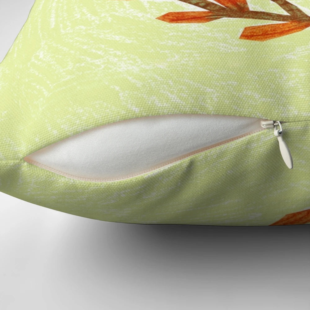 Illustration of a cute cartoon bird perched on a pillow, surrounded by berries and foliage