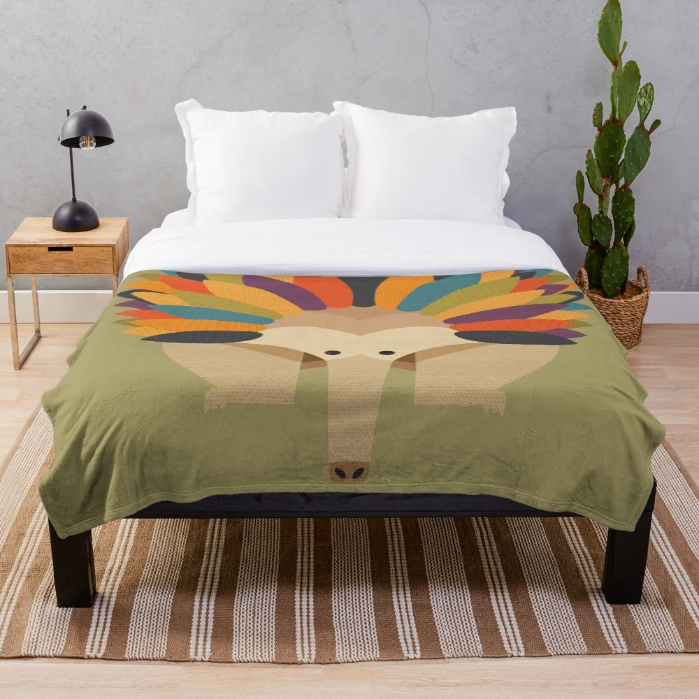 Colorful and whimsical echidna plush blanket