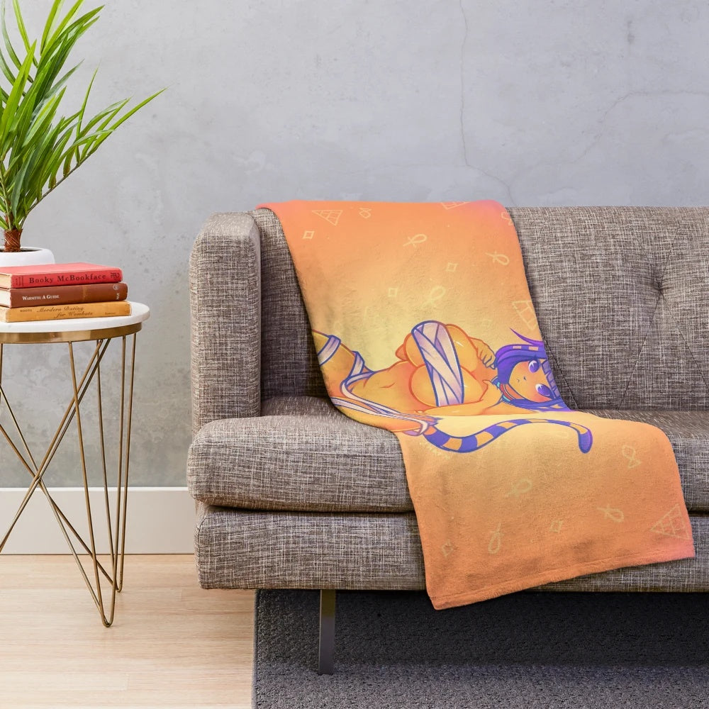 Soft and cuddly plush blanket featuring an Egyptian-inspired cat girl design