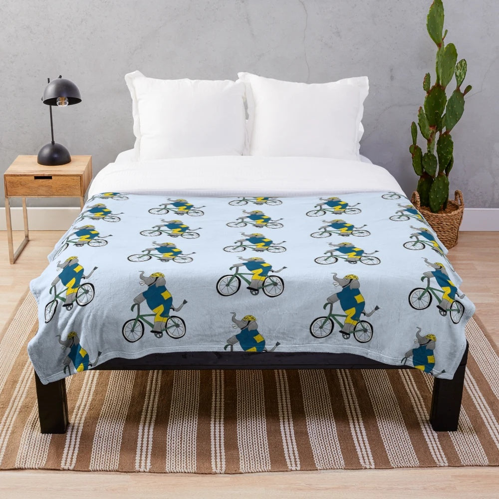 Elephant Riding a Bicycle Plush Blanket