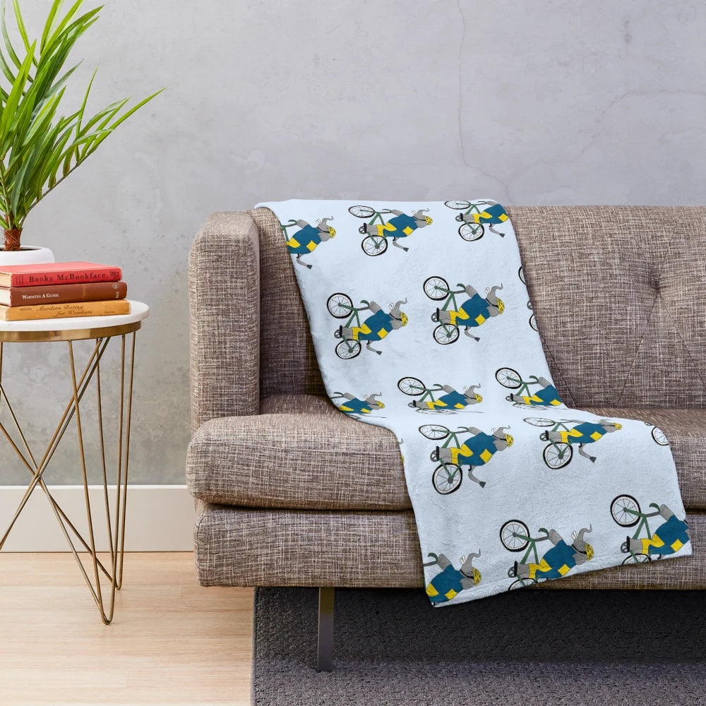 Elephant Riding a Bicycle Plush Blanket