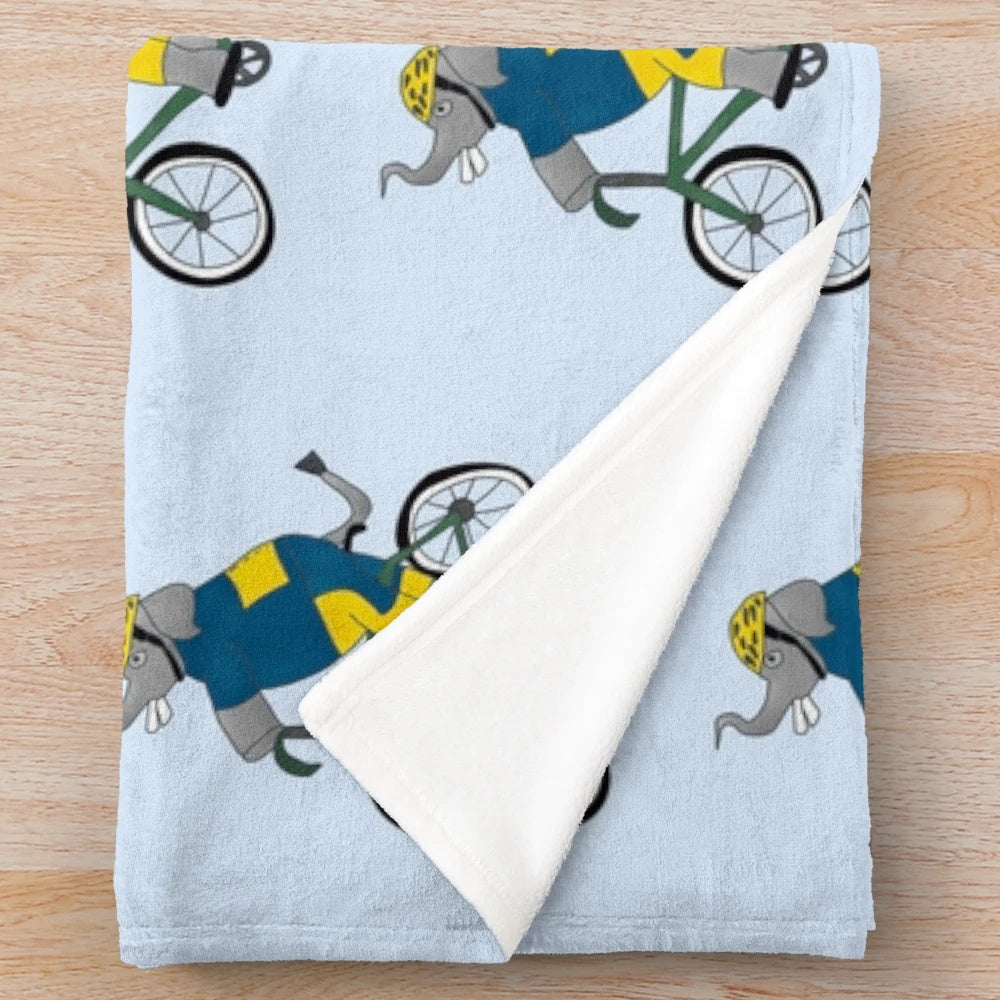 Elephant Riding a Bicycle Plush Blanket