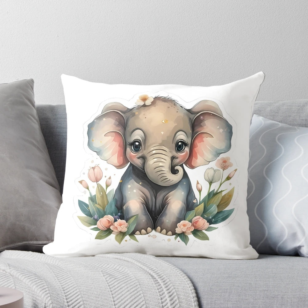 Charming cartoon elephant pillow for nursery or kids' room