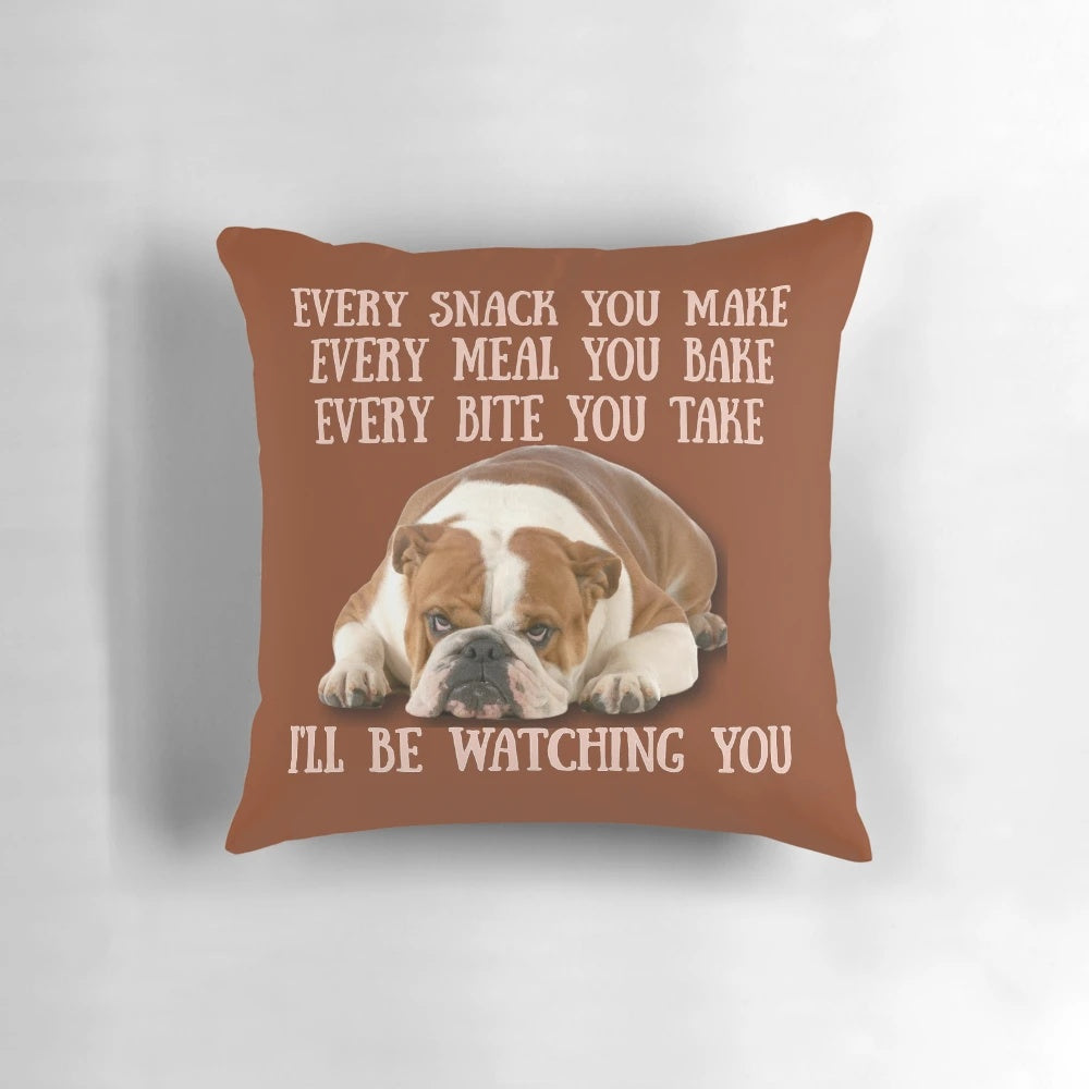 Plush Pillow with Cute English Bulldog and Lyrics "Every Bite You Take"