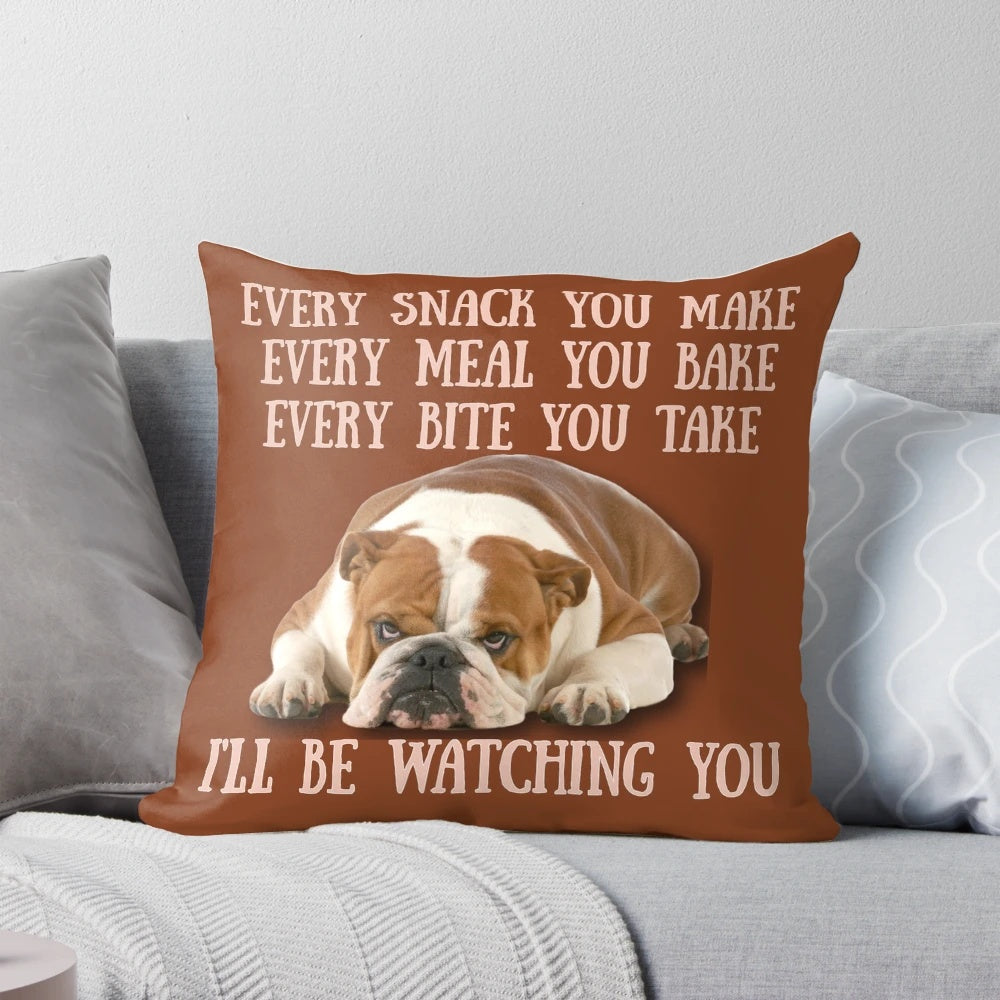 Plush Pillow with Cute English Bulldog and Lyrics "Every Bite You Take"