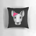Cute cartoon English bullterrier on a pillow with floral design