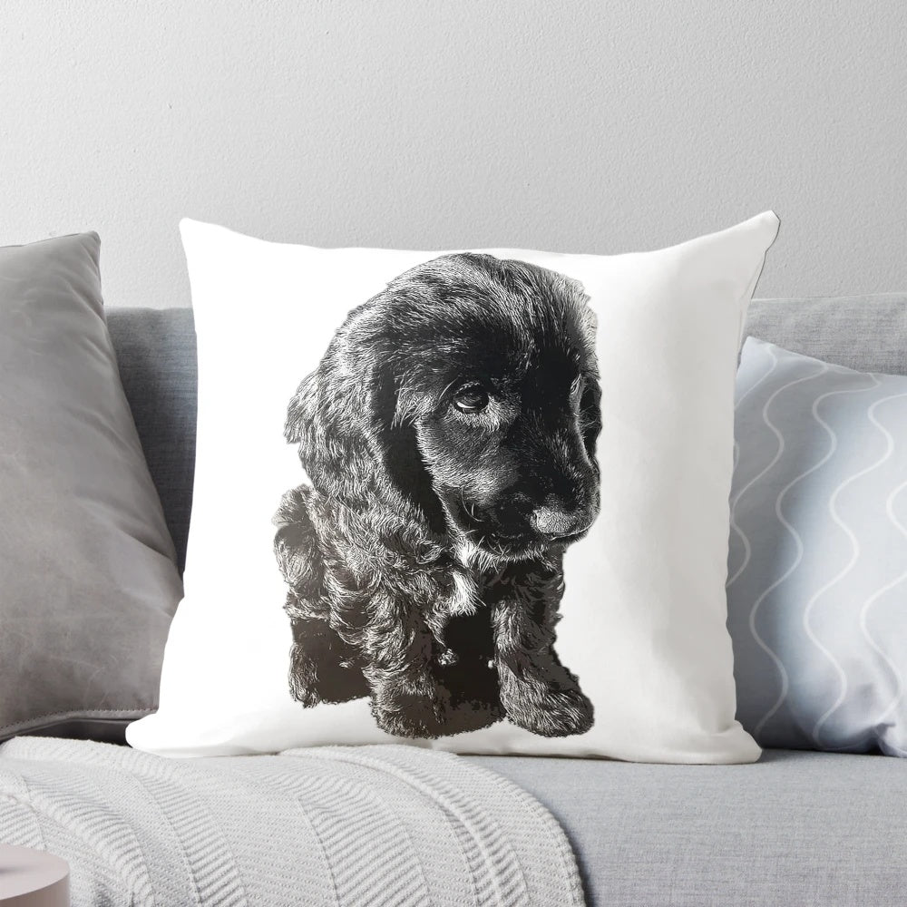Soft and cuddly English Cocker Spaniel puppy dog printed on a comfortable pillow